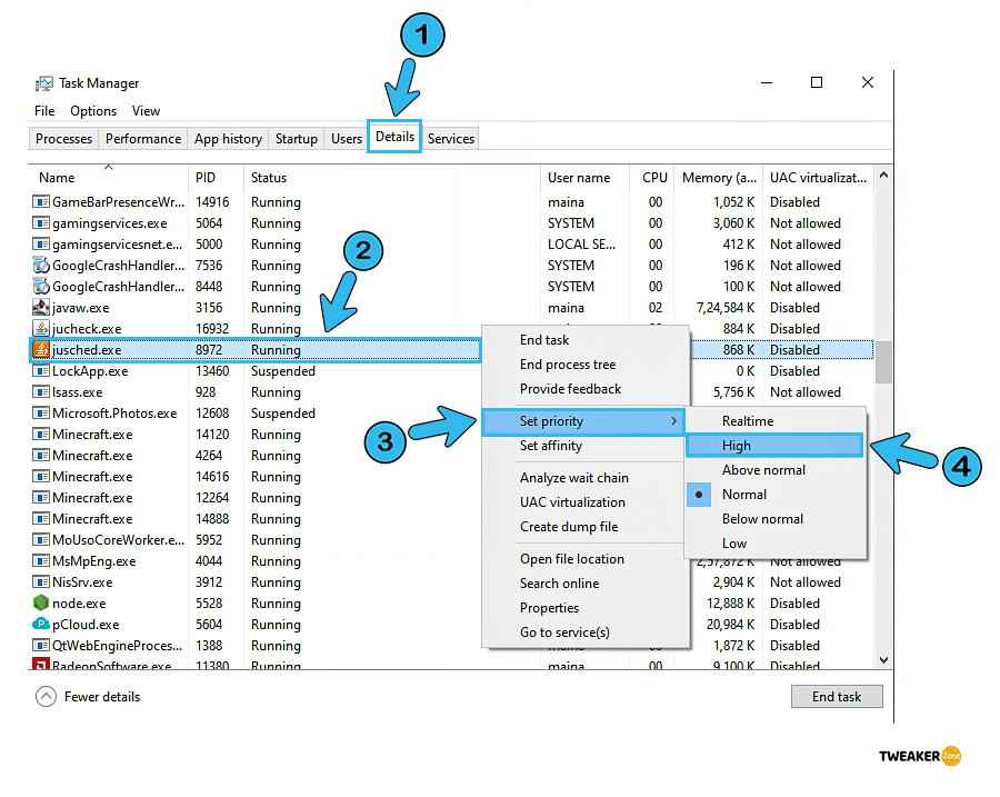 Set Java in High Prioty in Task Manager