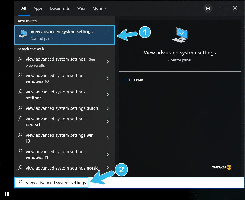 View advanced system settings