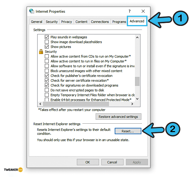 Reset Internet Explorer settings